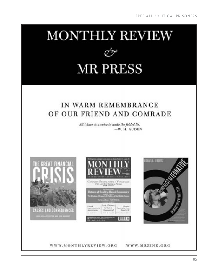 MONTHLY REVIEW MR PRESS IN WARM REMEMBRANCE OF OUR FRIEND AND COMRADE Al i kv is s to wnde the folded li W. 1. AUDEN WWW.MONTHLYREVIEW.ORG WWW.MRZINE.ORG